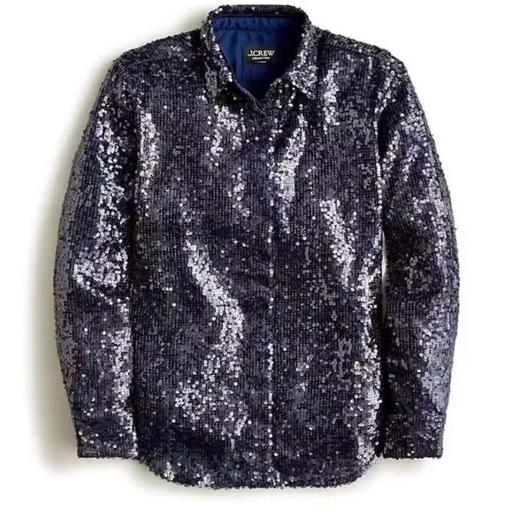 J. CREW Collection Classic-Fit Sequin Shirt Button Down Top Blouse Size 6. - Picture 1 of 9